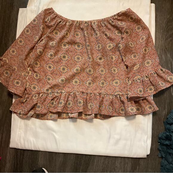Sanctuary Boho Cropped Bell Ruffle Sleeve Blouse L Bohemian Coquette Girl Prints - Picture 3 of 10